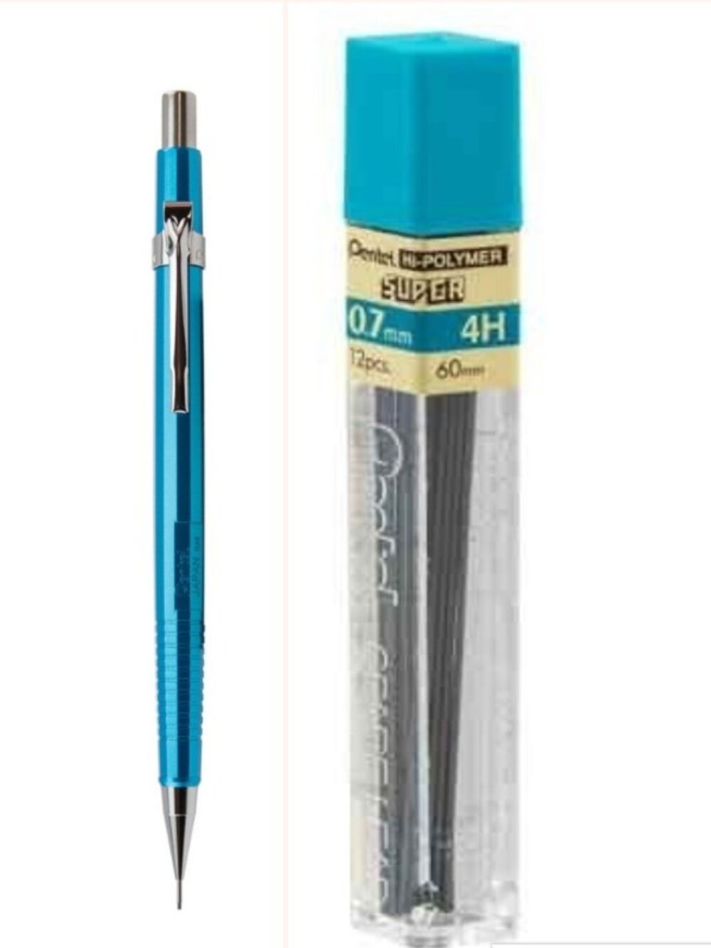 Pentel Sharp Drafting Pencil .7mm Lead Metallic Sky-Blue w/12 pcs 4H-Lead Office
